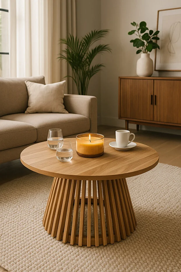 Side, Yuvarlak Çıtalı Orta Sehpa, Naturel, 80x41cm